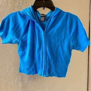 Wet seal Blue sweater crop top Short sleeve L Zip